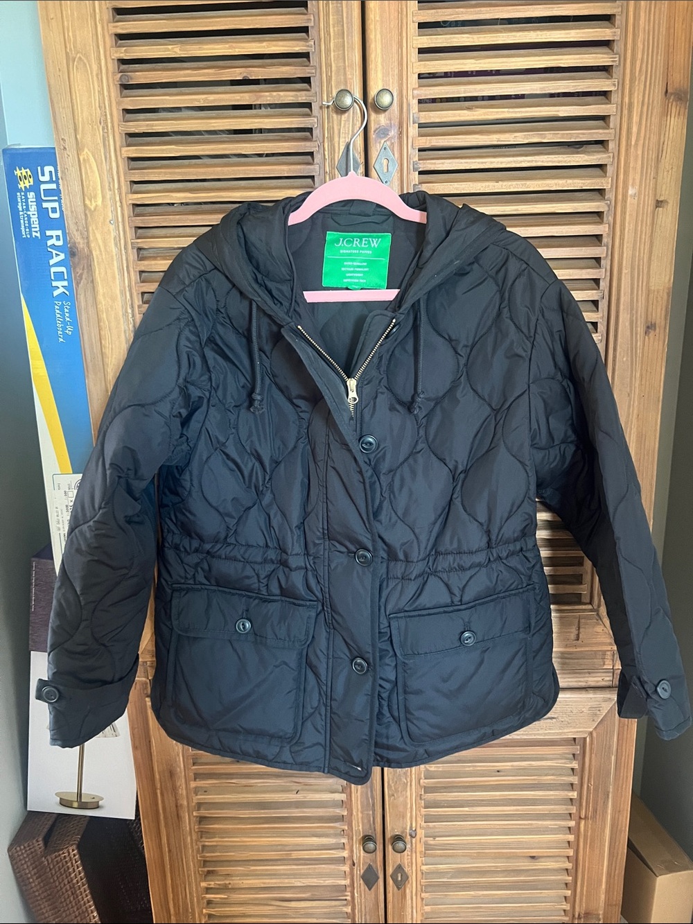 J. Crew Black Quilted Hooded Puffer Jacket for Kids
